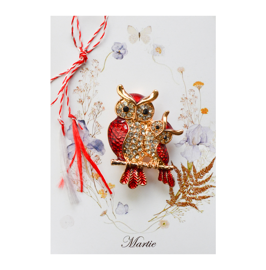 Brosa Bufnite cu Pietre Rosii