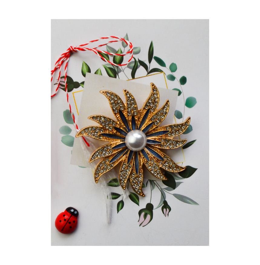 Brosa Floare Aurie cu Perla