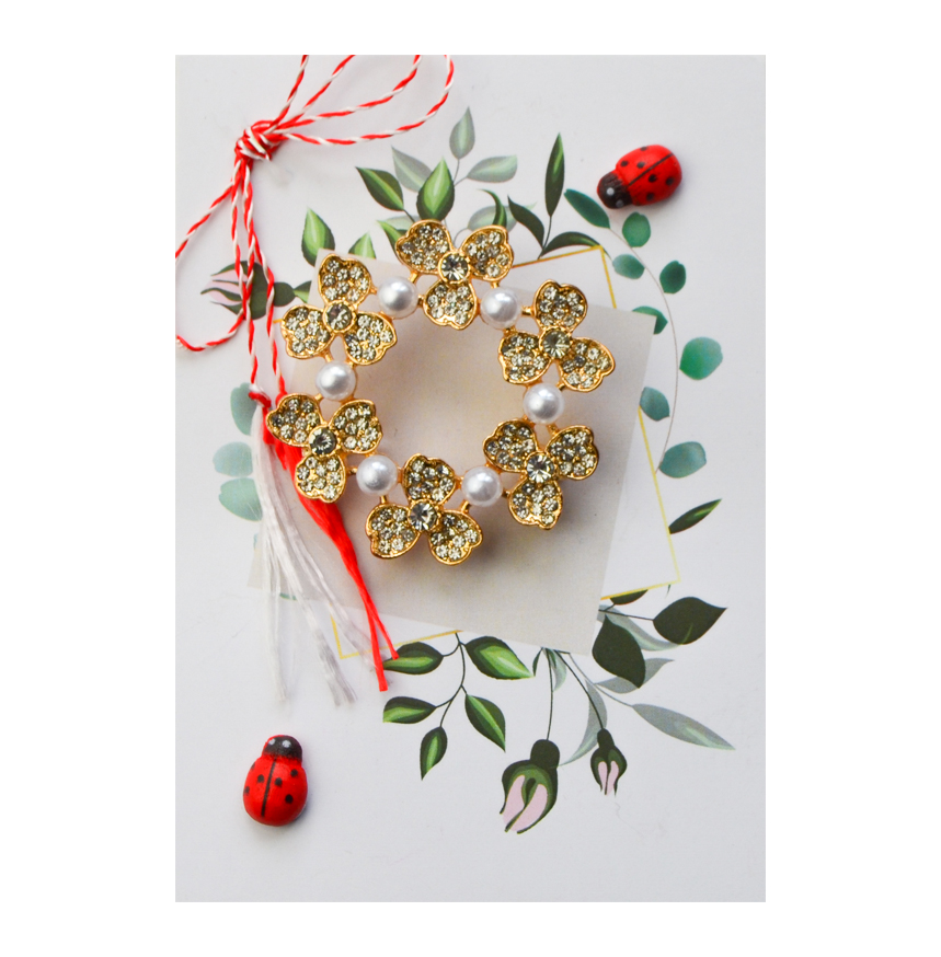 Brosa Flori Aurii si Perle