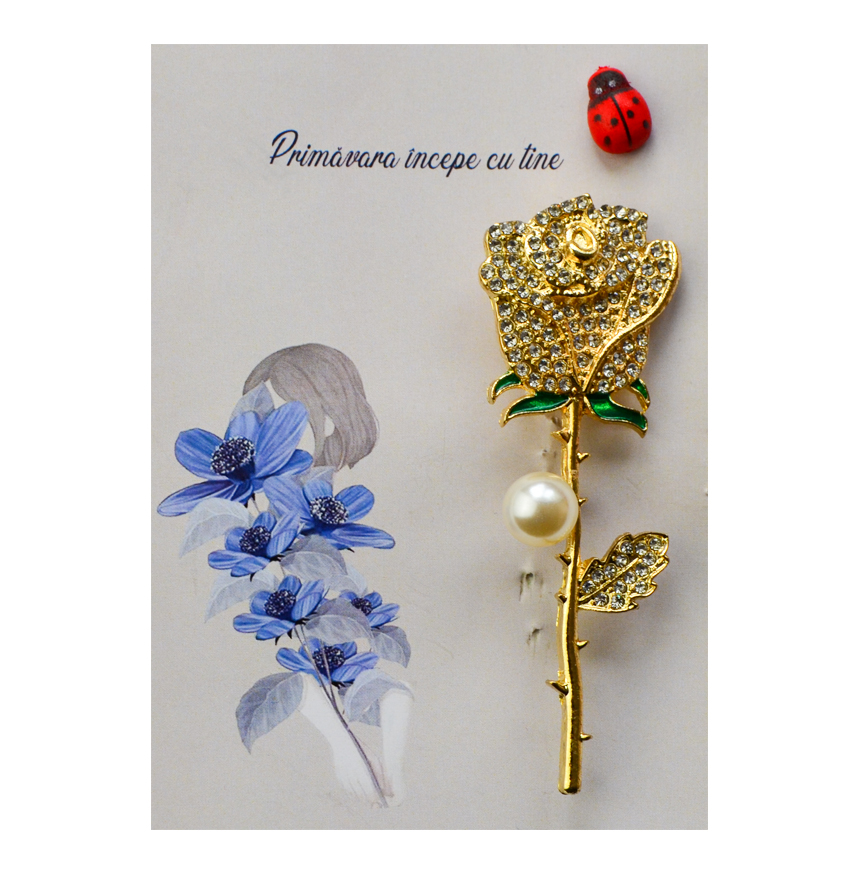 Brosa Floare Aurie cu Perla