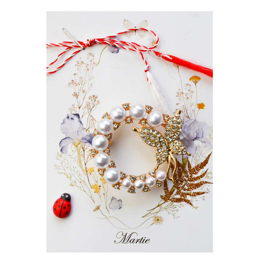 Brosa Cerc cu Pierle si Fluture